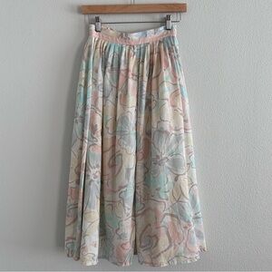 80’s Vintage | Perri Cutten | Linen Floral Pastel Midi Skirt | Size 8